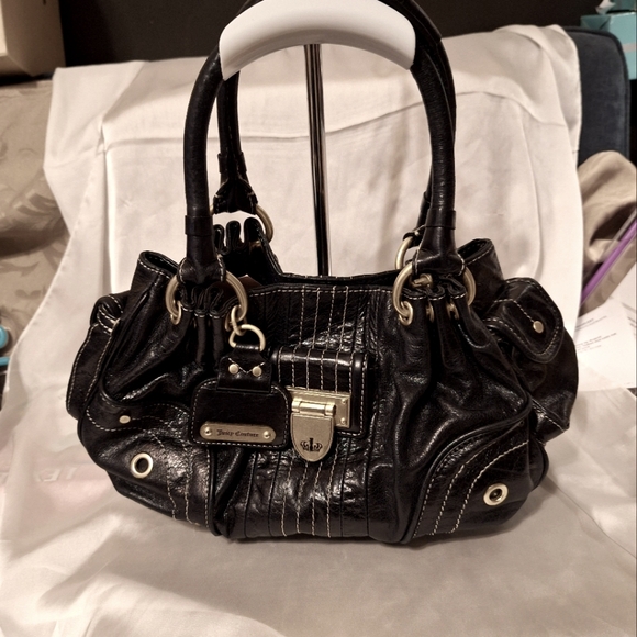 Juicy Couture Vintage Black Leather hobo hand bag EUC 13x8 - Picture 1 of 10